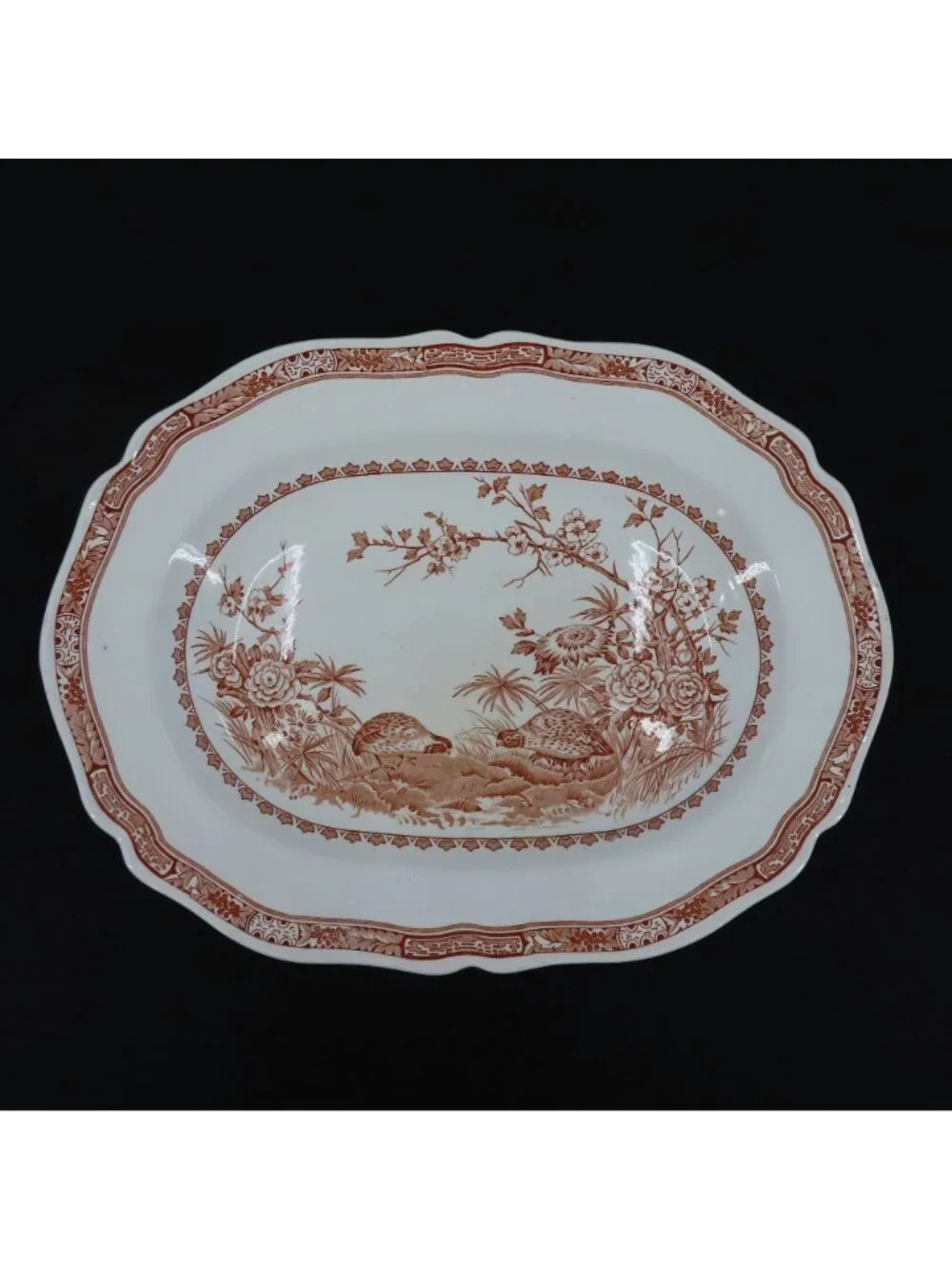 Vintage Furnivals Quail 684771 England Brown Platter 13.5in Floral Serving Plate